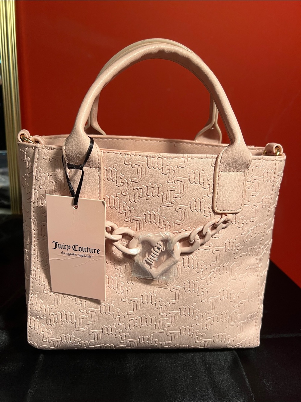Juicy Couture Blush Pink Embossed Logo Tote with Chain Accent - Picture 7 of 7